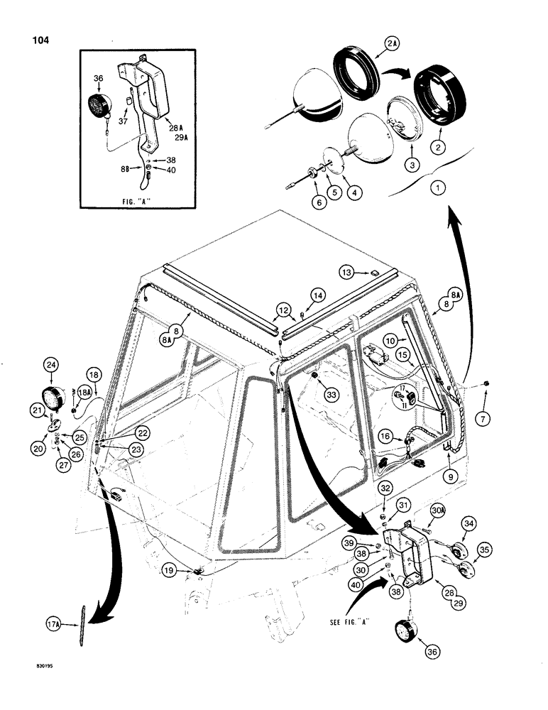 Схема запчастей Case 480C - (104) - CAB ELECTRICAL SYSTEM AND LAMPS (55) - ELECTRICAL SYSTEMS