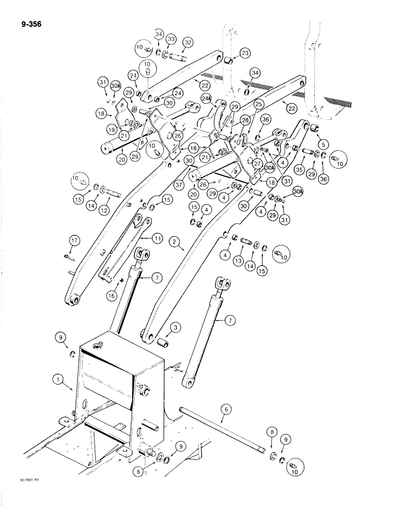 Схема запчастей Case 780C - (9-356) - LOADER LIFT FRAME AND MOUNTING PARTS (09) - CHASSIS/ATTACHMENTS