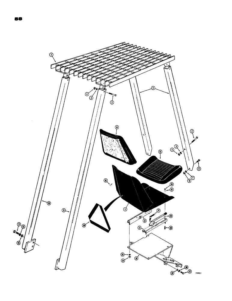 Схема запчастей Case 585 - (58) - OVERHEAD GUARD AND SEAT (90) - PLATFORM, CAB, BODYWORK AND DECALS