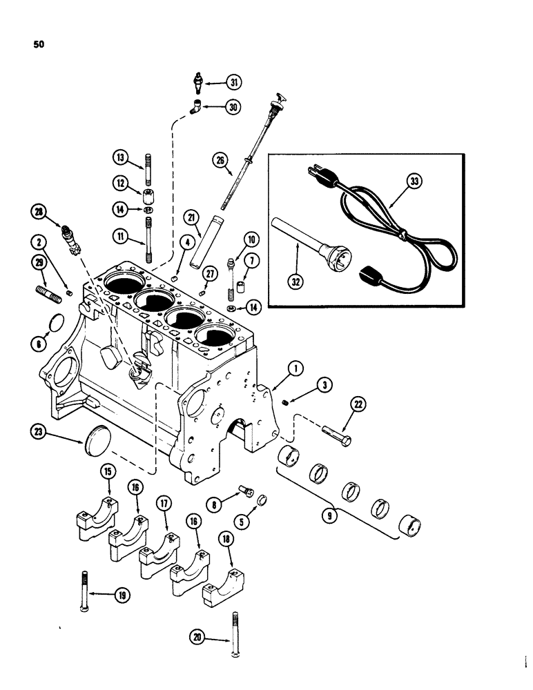 Схема запчастей Case 580D - (050) - CYLINDER BLOCK, 207 NATURALLY ASPIRATED DIESEL ENGINE (02) - ENGINE