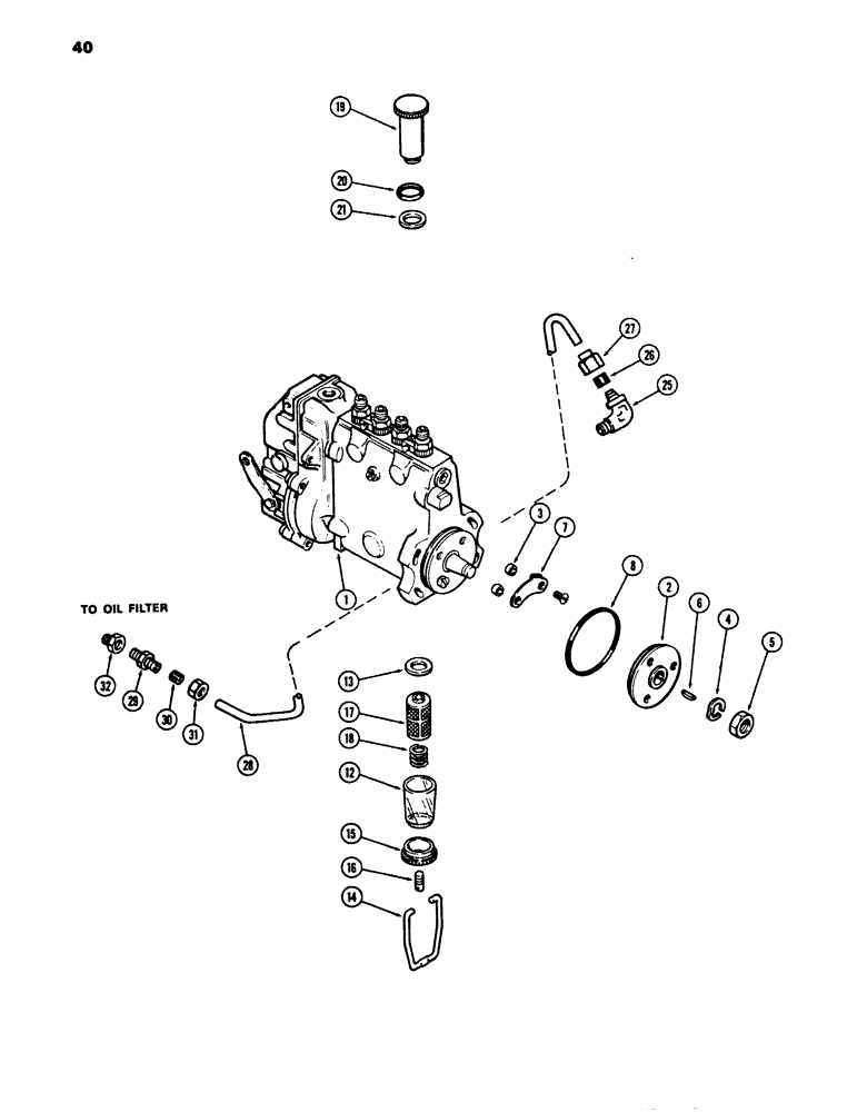 Схема запчастей Case 680E - (040) - A138012 INJECTION PUMP, 336BD DIESEL ENGINE, WITH LUBE TUBE ON OUTSIDE ON PUMP (10) - ENGINE