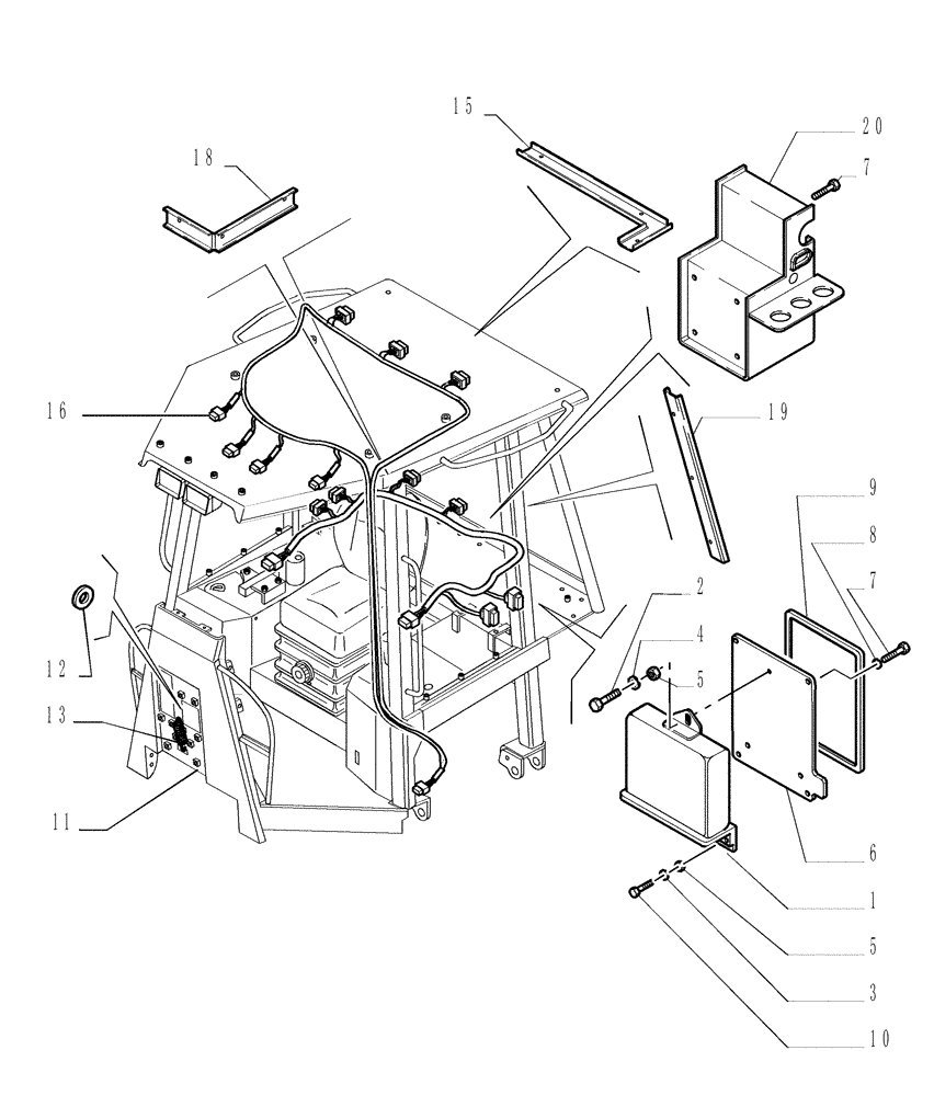 Схема запчастей Case 1850K - (9.651[04]) - ROPS CANOPY - ELECTRIC COMPONENTS - OPTIONAL CODE 784111231 (19) - OPTIONS