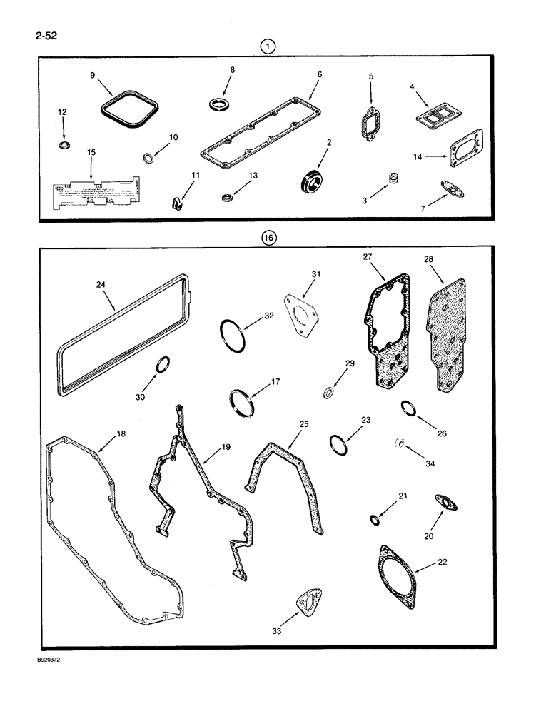 Схема запчастей Case 590 - (2-52) - ENGINE GASKET KITS, 4T-390 ENGINE, VALVE GRIND KIT, CYLINDER (02) - ENGINE