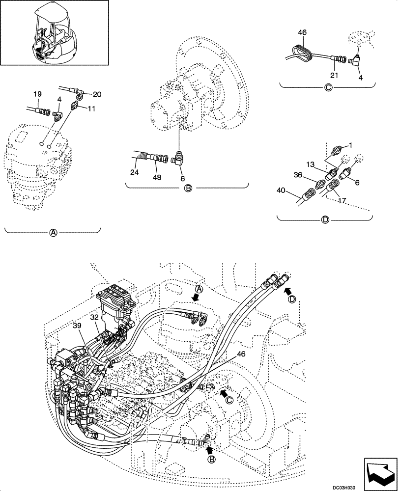 Схема запчастей Case CX25 - (08-13A[00]) - HYDRAULICS - PILOT CONTROL LINES, SWING - TRAVEL ALARM (08) - HYDRAULICS