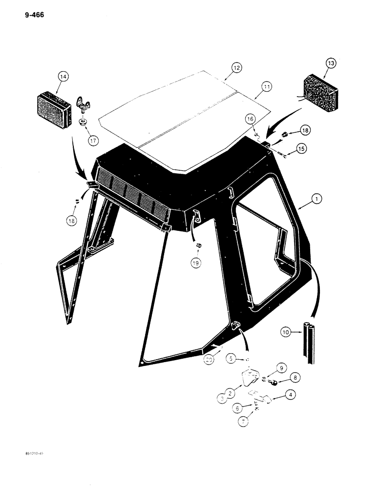 Схема запчастей Case 680K - (9-466) - CAB FRAME AND LAMPS (09) - CHASSIS/ATTACHMENTS