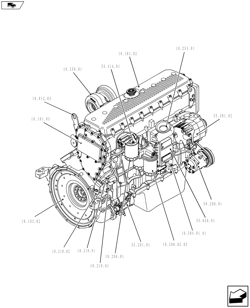 Схема запчастей Case F3BE0684N E915 - (10.000.01[02]) - PICTORIAL OVERVIEW 2/2 - ENGINE - (5801383426) (10) - ENGINE