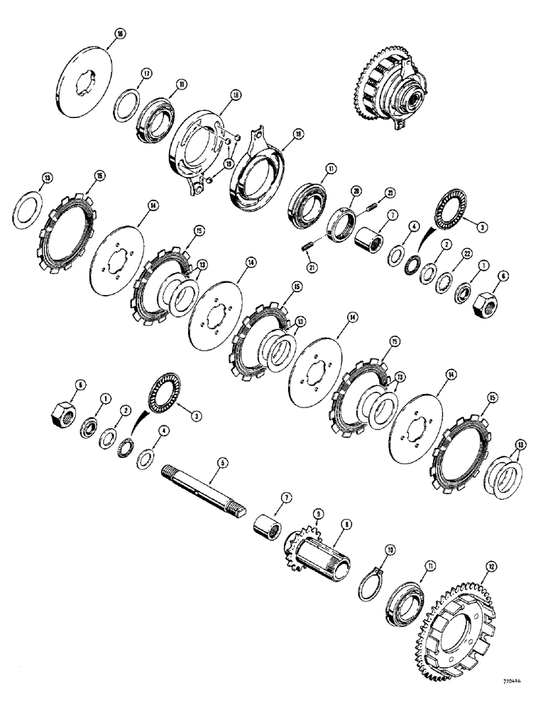 Схема запчастей Case 1530 - (051A) - 5 DISC CLUTCH & SHAFT ASSEMBLY FORMSPRAG CLUTCH - 2 PIECE HB & SPROCKET USED S/N 9816818 - 9820600 (06) - POWER TRAIN