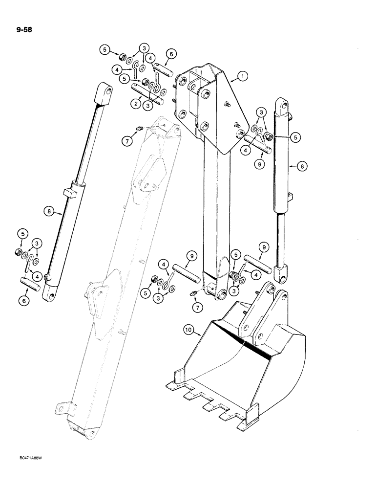 Схема запчастей Case MAXI-SNEAKER C - (9-58) - BACKHOE DIPPER AND BUCKET, USED ON MODELS WITH SD-70 BACKHOE (09) - CHASSIS/ATTACHMENTS