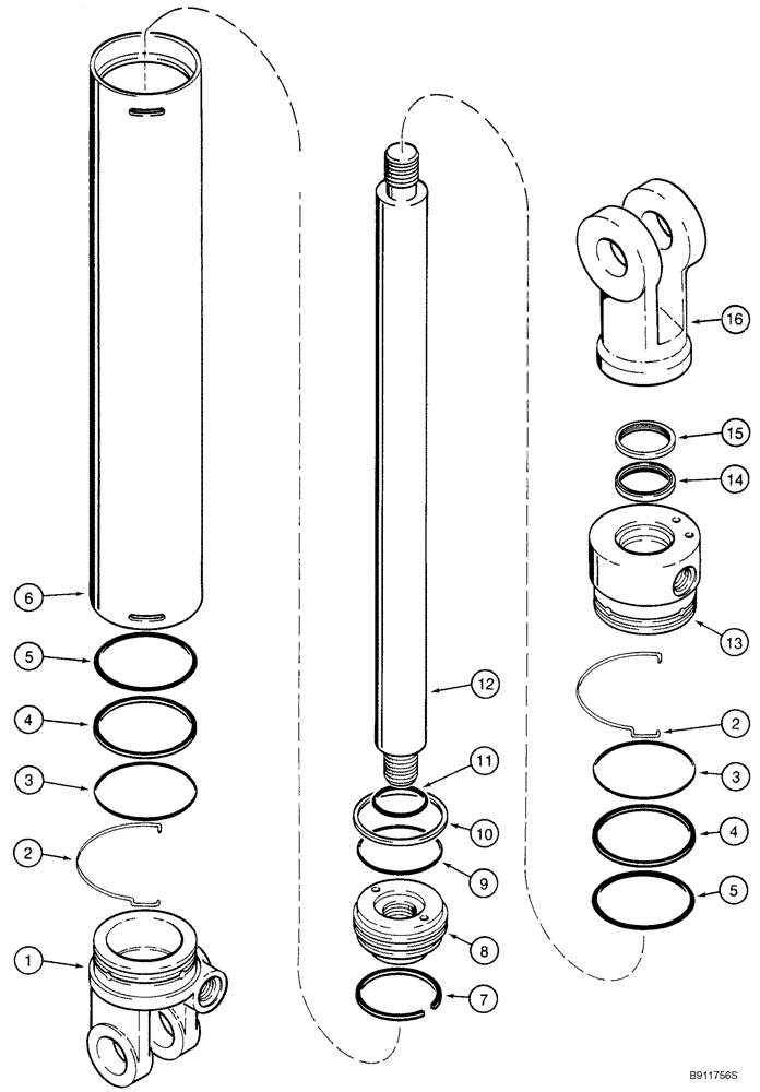 Схема запчастей Case 60XT - (08-57) - CYLINDER ASSY - STABILIZER, FOLD DOWN (D100, D125) (08) - HYDRAULICS