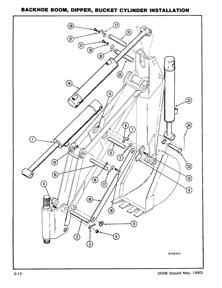 Схема запчастей Case DH5 - (5-12) - BACKHOE BOOM, DIPPER, BUCKET CYLINDER INSTALLATION (35) - HYDRAULIC SYSTEMS