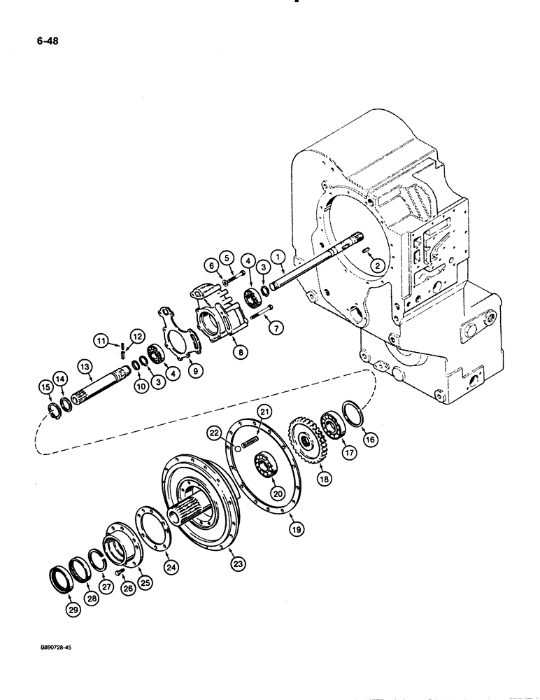 Схема запчастей Case 621 - (6-048) - TRANSMISSION ASSEMBLY, INPUT GEAR, PUMP, AND OUTPUT SHAFT, P.I.N. JAK0020901 AND AFTER (06) - POWER TRAIN