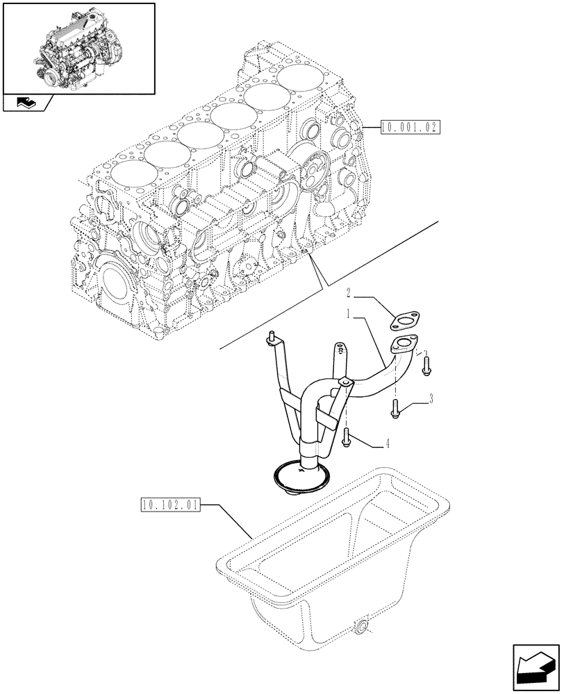 Схема запчастей Case F2CFE614A A013 - (10.304.03[01]) - OIL PUMP PIPING (5801372397) (01) - ENGINE