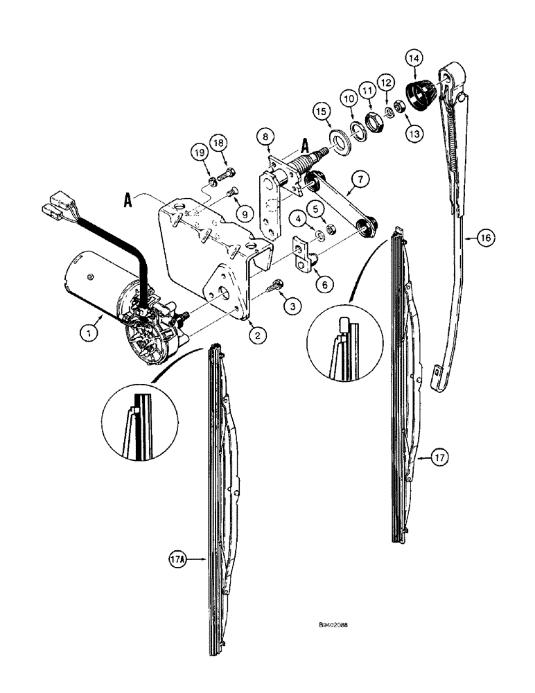 Схема запчастей Case 580L - (9-097) - CAB FRONT WINDSHIELD WIPER (09) - CHASSIS/ATTACHMENTS