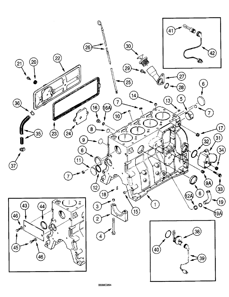 Схема запчастей Case 580L - (2-48) - CYLINDER BLOCK, 4-390 EMISSIONS CERTIFIED ENGINE (02) - ENGINE