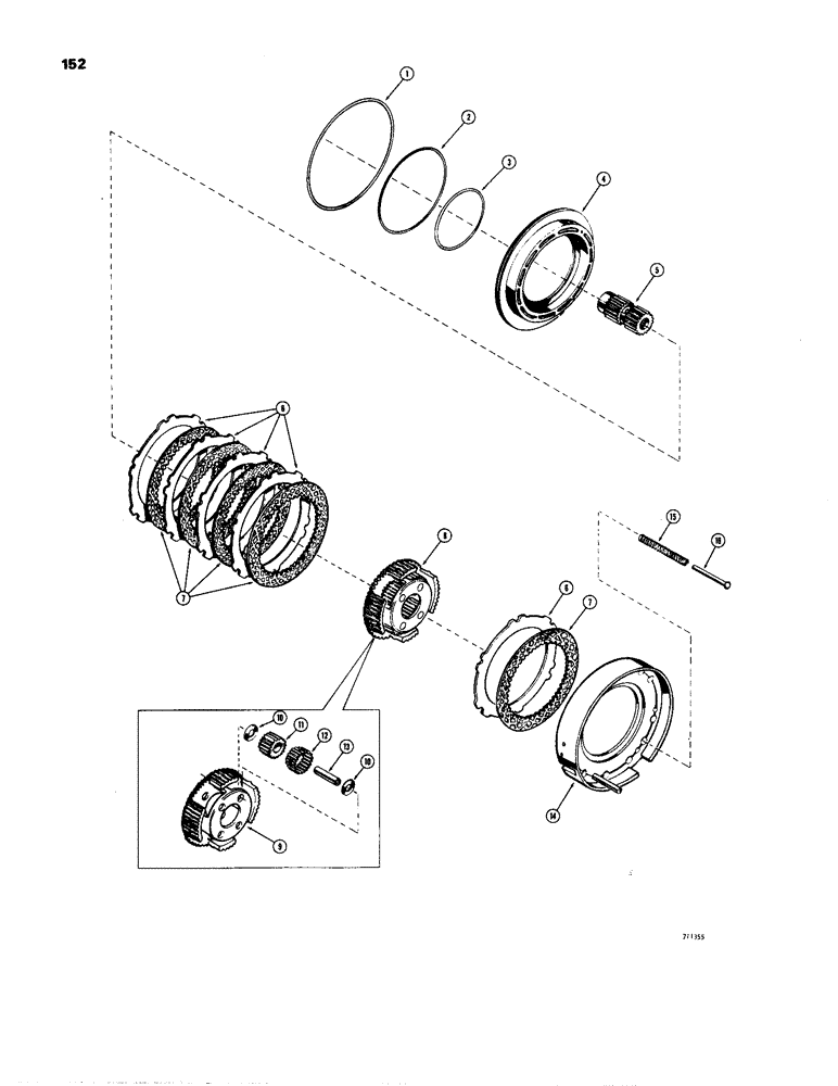 Схема запчастей Case W24B - (152) - TRANSMISSION, REVERSE CLUTCH AND PLANETARY (06) - POWER TRAIN