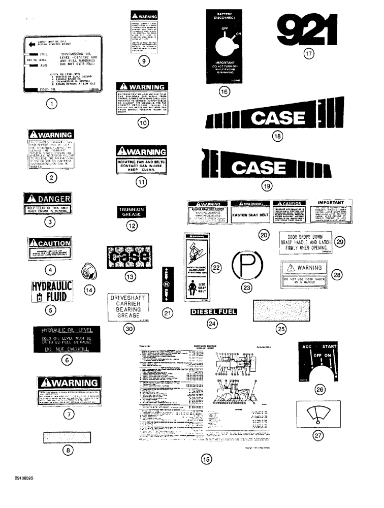 Схема запчастей Case 921 - (9-082) - DECALS (09) - CHASSIS/ATTACHMENTS