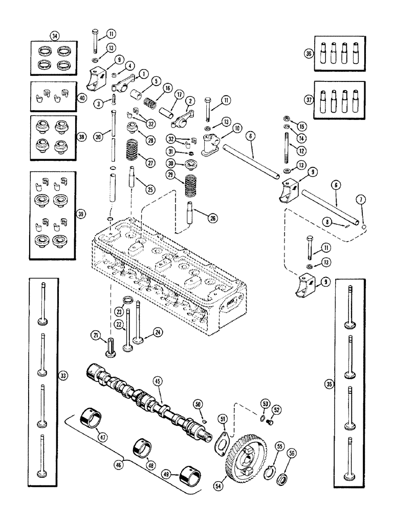 Схема запчастей Case 580B - (058) - VALVE MECHANISM AND CAMSHAFT, (159) SPARK IGNITION ENGINE (02) - ENGINE