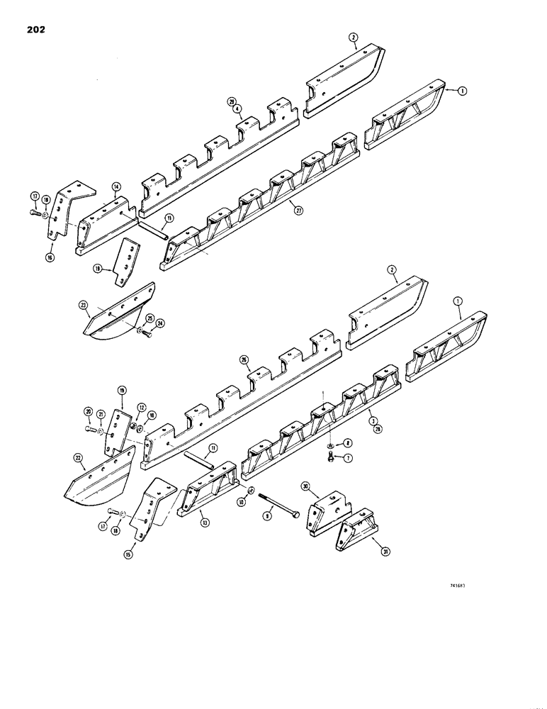 Схема запчастей Case 1150B - (202) - TRACK GUIDE (ROCK GUARDS) (04) - UNDERCARRIAGE