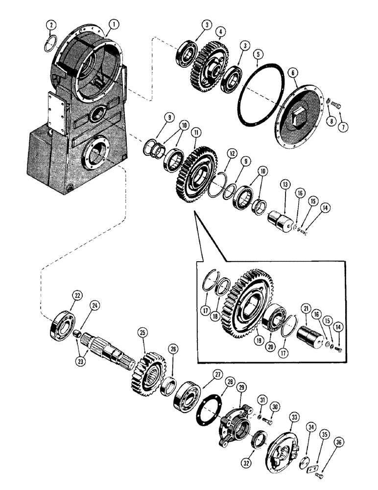 Схема запчастей Case W12 - (122) - TRANSFER HOUSING AND GEARS, FIRST USED TRANSMISSION SER. NO. (06) - POWER TRAIN