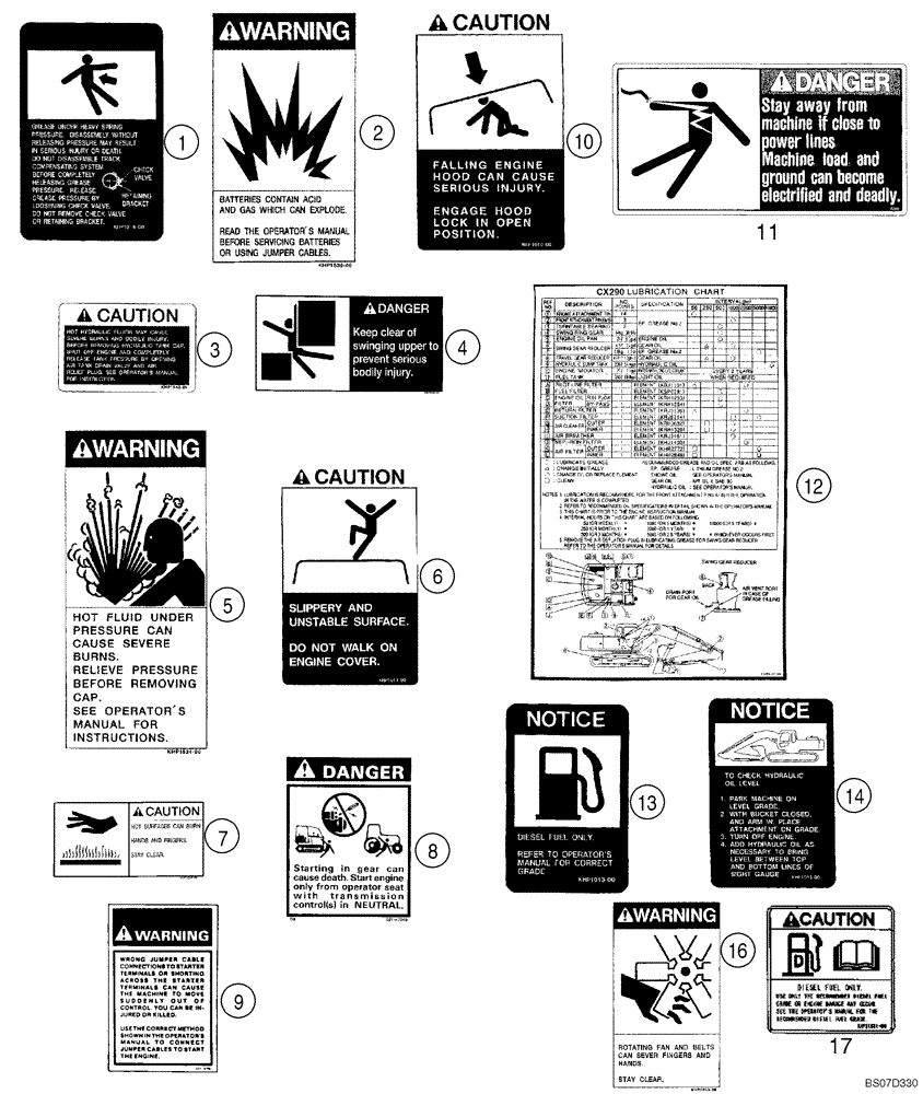 Схема запчастей Case CX290 - (09-58) - DECALS - WARNING (09) - CHASSIS