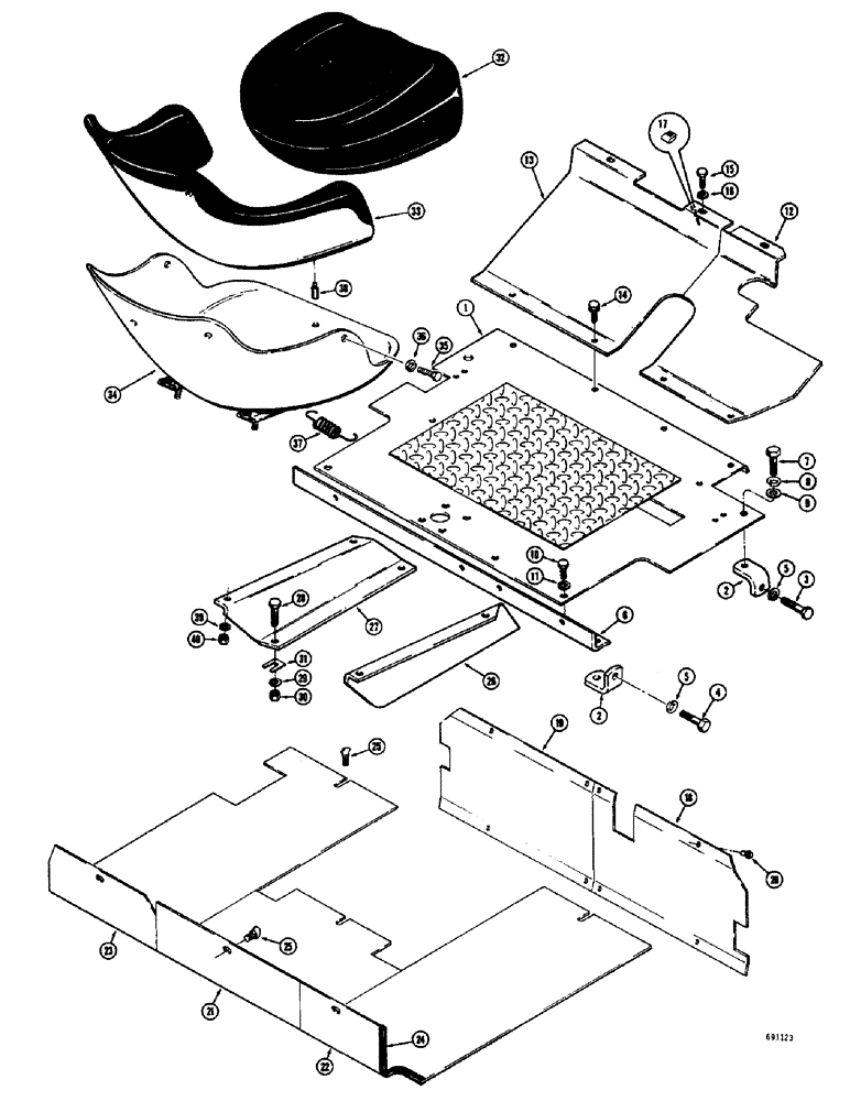 Схема запчастей Case W8B - (128) - PLATFORM, FLOOR PLATES AND SEAT (05) - UPPERSTRUCTURE CHASSIS