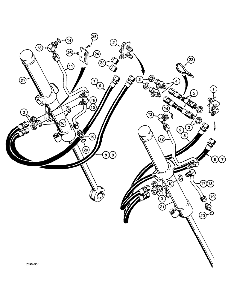 Схема запчастей Case 1155E - (8-026) - DOZER LIFT HYDRAULIC CIRCUIT, HOSES AND CYLINDERS, ATP ANDLGP TILT DOZER MODELS (08) - HYDRAULICS