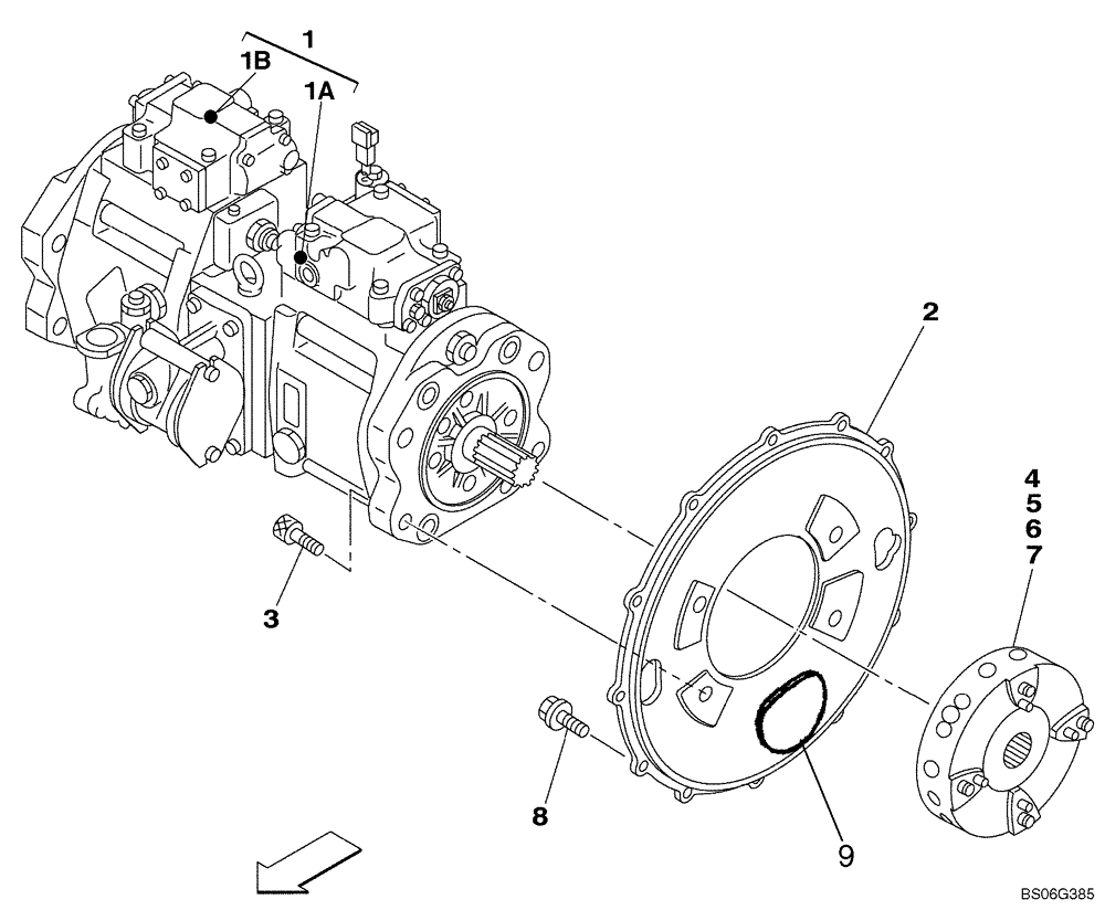 Схема запчастей Case CX240LR - (08-02) - PUMP ASSY, HYDRAULIC - COUPLING (Aug 12 2010 11:25AM) (08) - HYDRAULICS