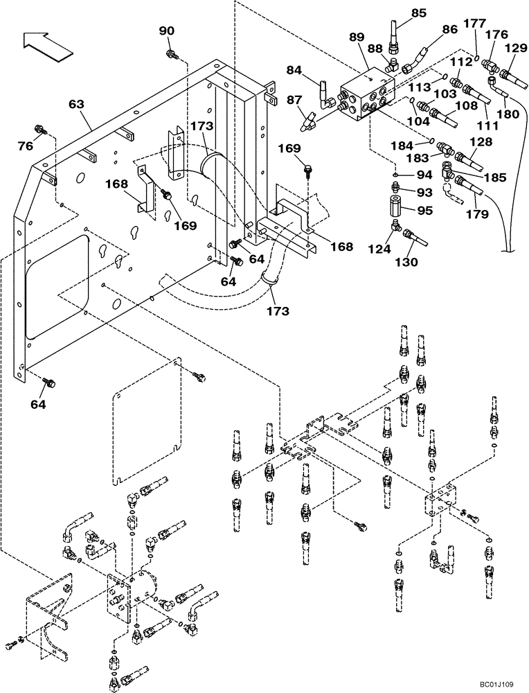 Схема запчастей Case CX210N - (08-21D) - PILOT CONTROL LINES, PARTITION - MODELS WITH LOAD HOLD & CONTROL SELECTOR VALVE (08) - HYDRAULICS