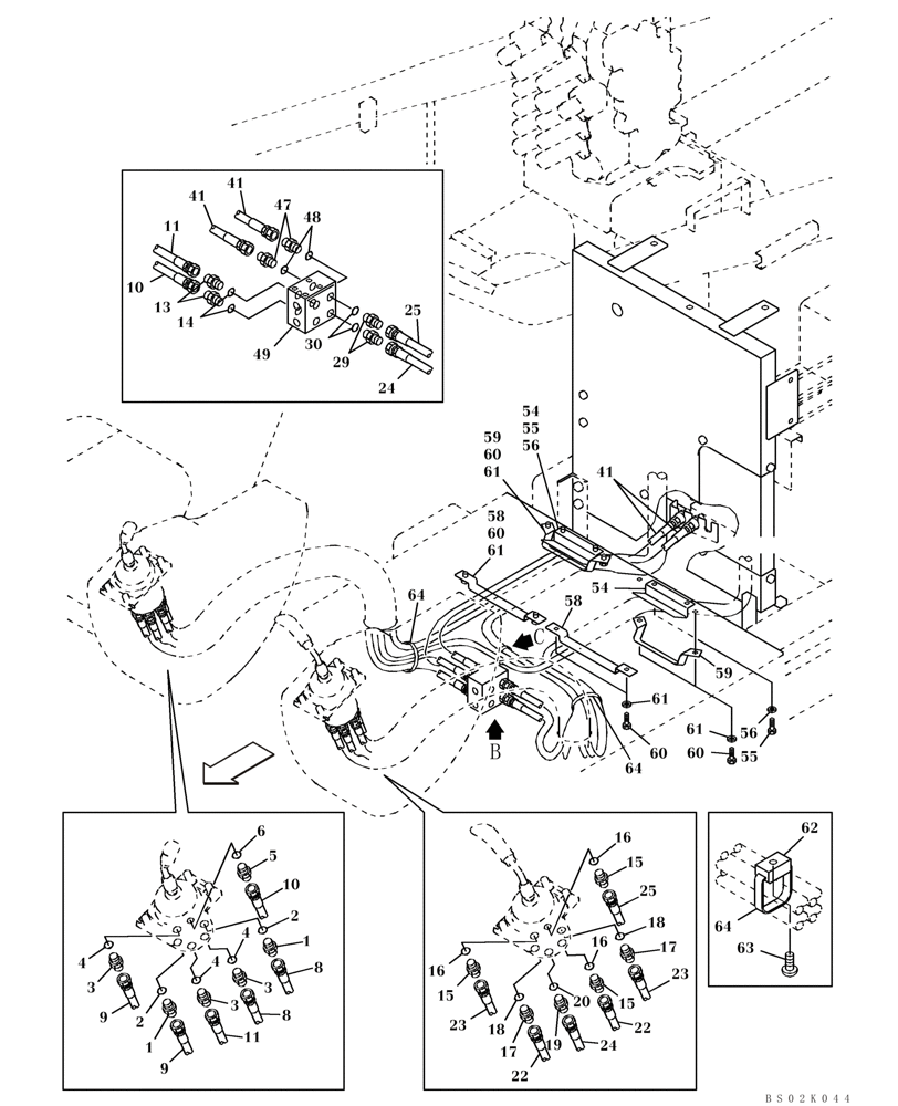 Схема запчастей Case CX330 - (08-25) - PILOT CONTROL LINES, ATTACHMENT - ALL MODELS (08) - HYDRAULICS