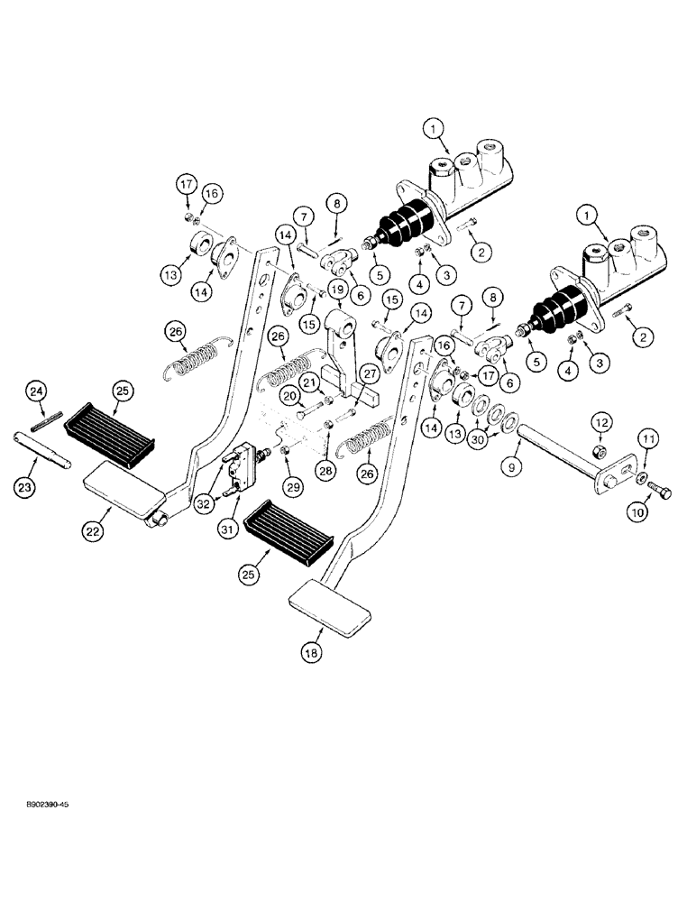 Схема запчастей Case 580SK - (7-06) - BRAKE PEDALS AND BRAKE MASTER CYLINDER MOUNTING (07) - BRAKES