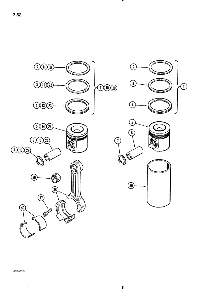 Схема запчастей Case 580K - (2-052) - PISTONS, 4-390 ENGINE (02) - ENGINE