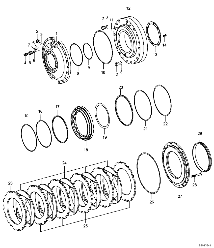 Схема запчастей Case 340B - (32A00010653[001]) - BRAKE ASSY, INTERMEDIATE AXLE (87758247) (11) - AXLES/WHEELS