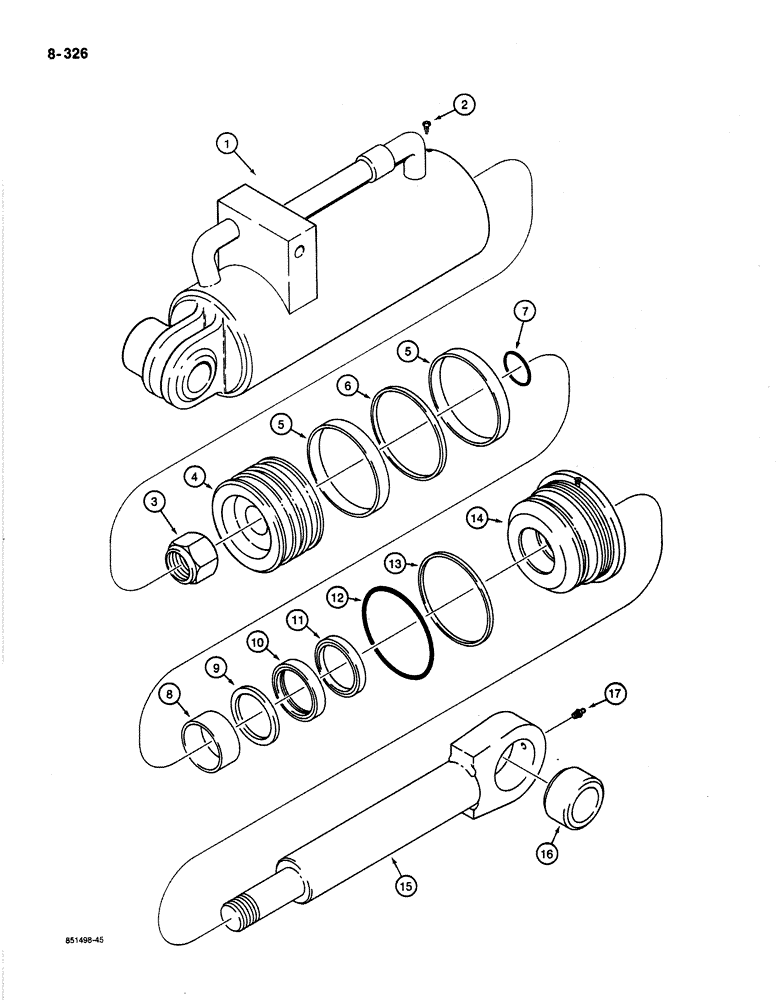 Схема запчастей Case 1187B - (8-326) - GRAB ARM AND CUTTER ARM CYLINDER, USED WITH FELLER BUNCHER AND ROTARY CUTTER (08) - HYDRAULICS