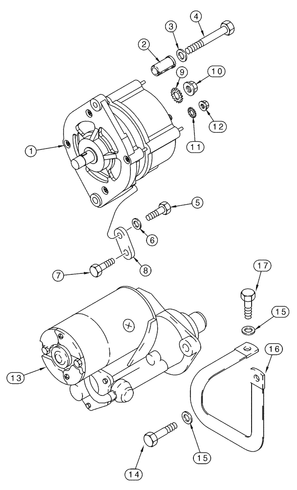 Схема запчастей Case 75XT - (04-03) - MOUNTING - STARTER AND ALTERNATOR (04) - ELECTRICAL SYSTEMS