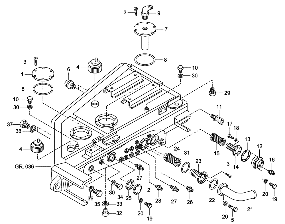 Схема запчастей Case 335 - (43A00020802[001]) - STEERING SYSTEM - HYDRAULIC CIRCUIT - TANK PARTS (87367880) (41) - STEERING