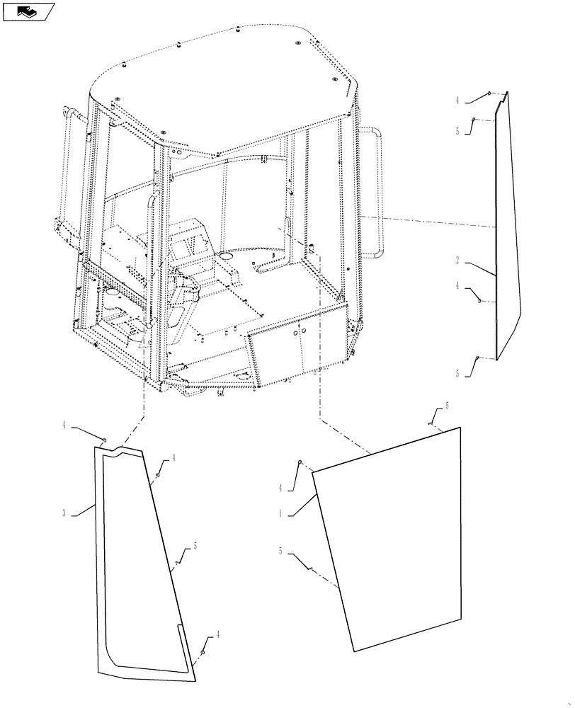 Схема запчастей Case 621F - (90.154.04) - CAB, FRONT GLASS (90) - PLATFORM, CAB, BODYWORK AND DECALS