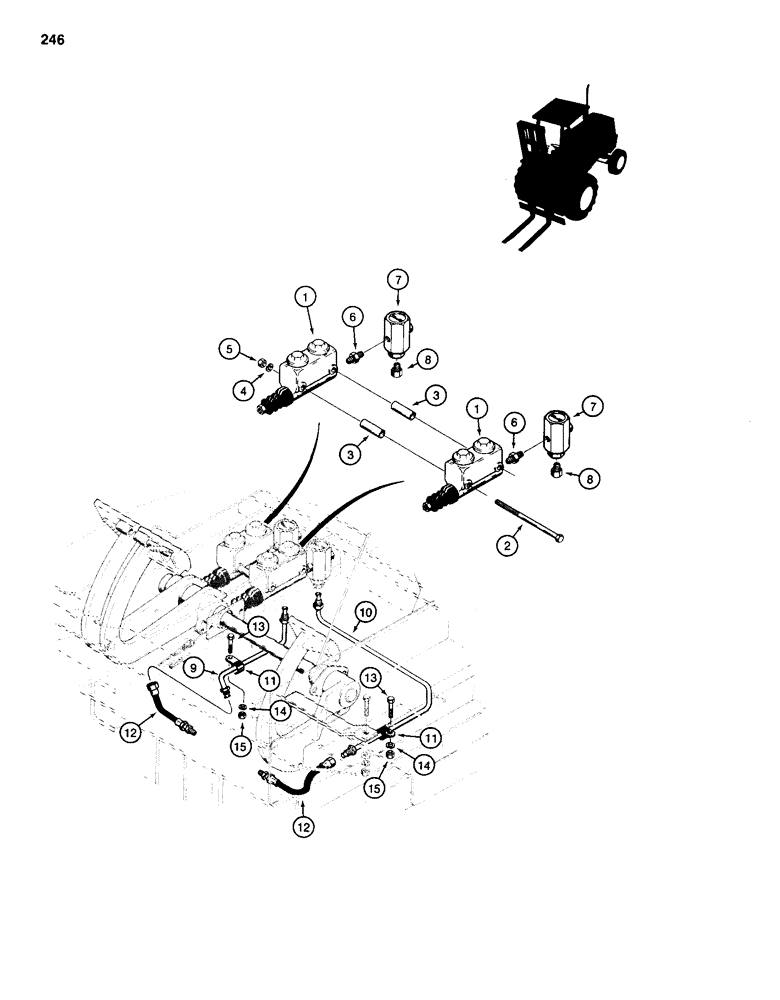 Схема запчастей Case 584D - (246) - BRAKE MASTER CYLINDER HYDRAULIC CIRCUIT, TWO WHEEL DRIVE MODELS BEFORE TRACTOR PIN 9879000 (33) - BRAKES & CONTROLS