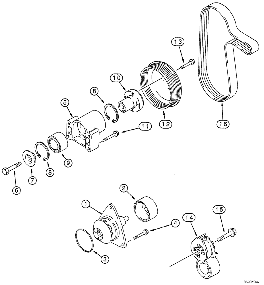 Схема запчастей Case CX330 - (02-06) - WATER PUMP SYSTEM (02) - ENGINE