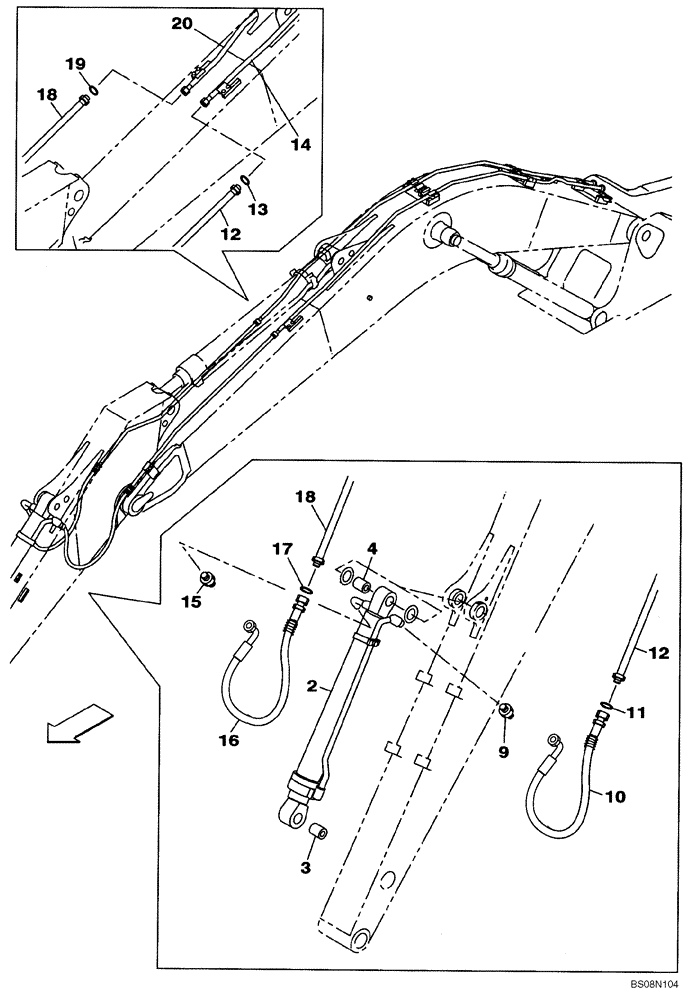 Схема запчастей Case CX210B - (08-13) - HYDRAULICS - BUCKET, 2,40 METER (7FT 10 IN) ARM (08) - HYDRAULICS