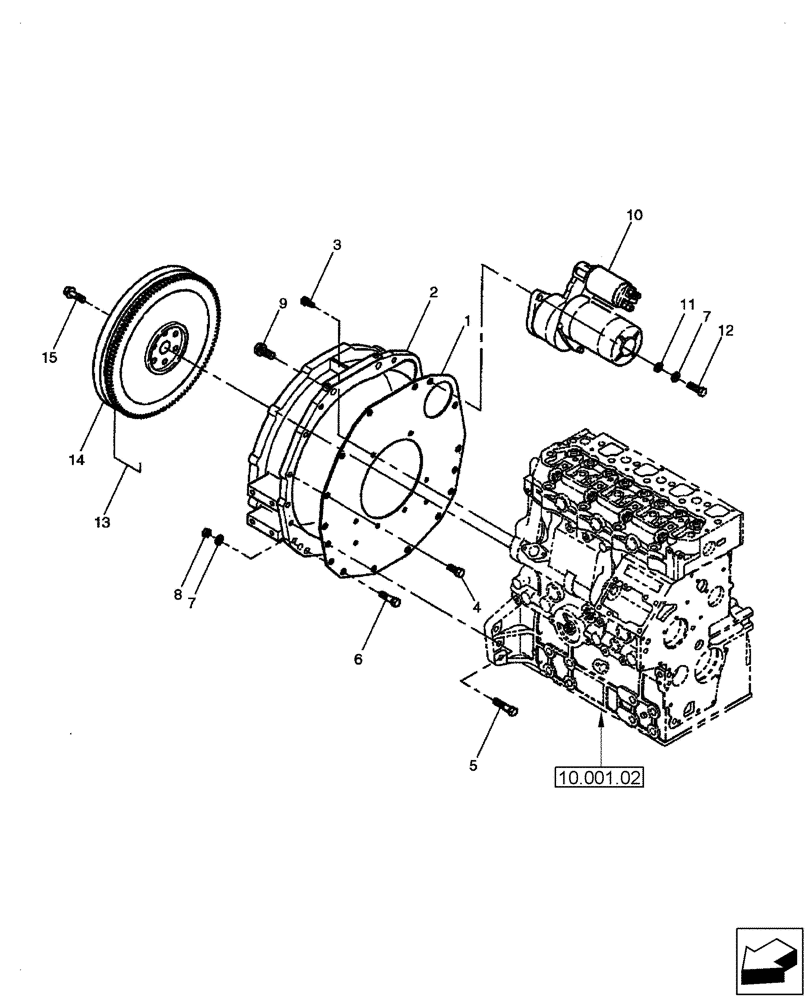 Схема запчастей Case SR130 - (10.103.AK) - FLYWHEEL, BELL HOUSING (10) - ENGINE