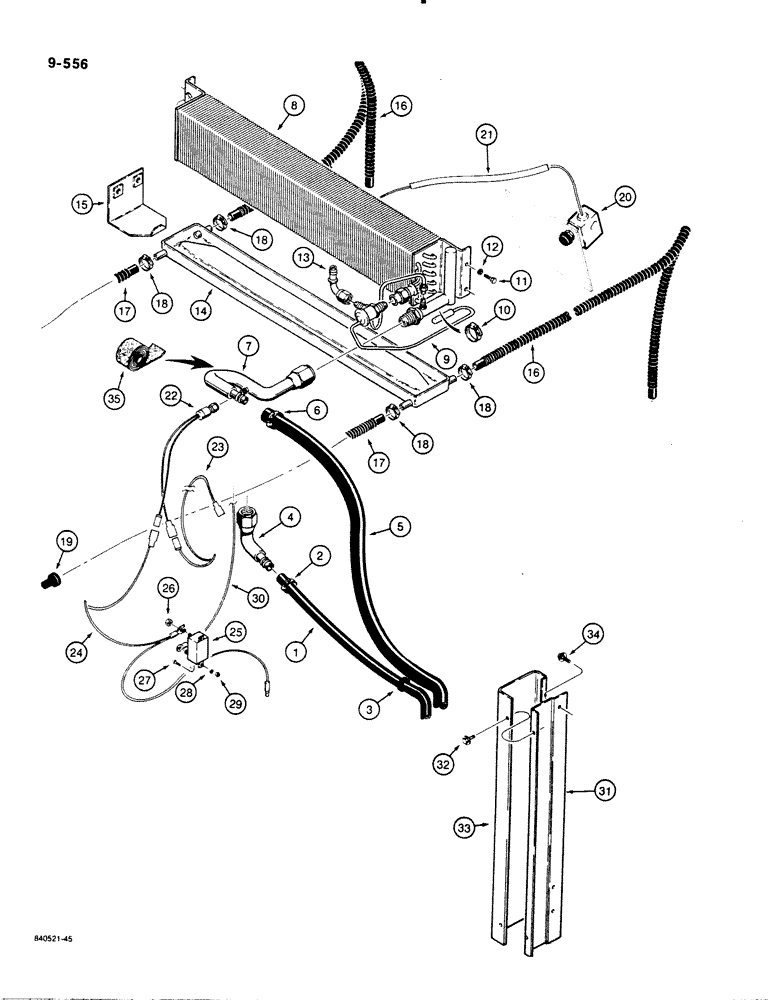 Схема запчастей Case 1455B - (9-556) - PRESSURIZED CAB, AIR CONDITIONING SYSTEM - INSIDE CAB ROOF EVAPORATOR CORE & CONNECTIONS (09) - CHASSIS/ATTACHMENTS