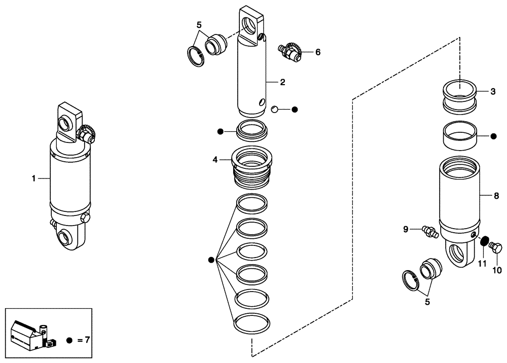 Схема запчастей Case 340 - (38D00000014[001]) - FRONT SUSPENSION CYLINDER (11) - AXLES/WHEELS