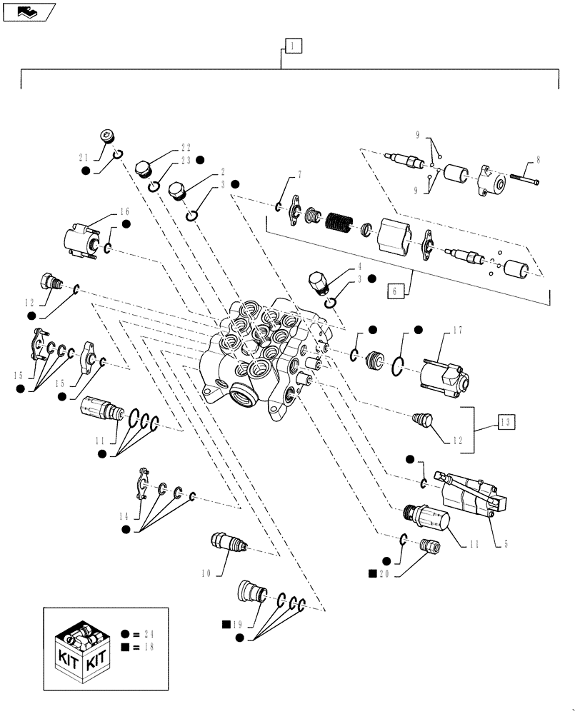 Схема запчастей Case 580SN WT - (35.724.10[02]) - VALVE - LOADER CONTROL, THREE SPOOL (MANUAL CONTROLS) (580SN, 580SN WT, 590SN) (35) - HYDRAULIC SYSTEMS