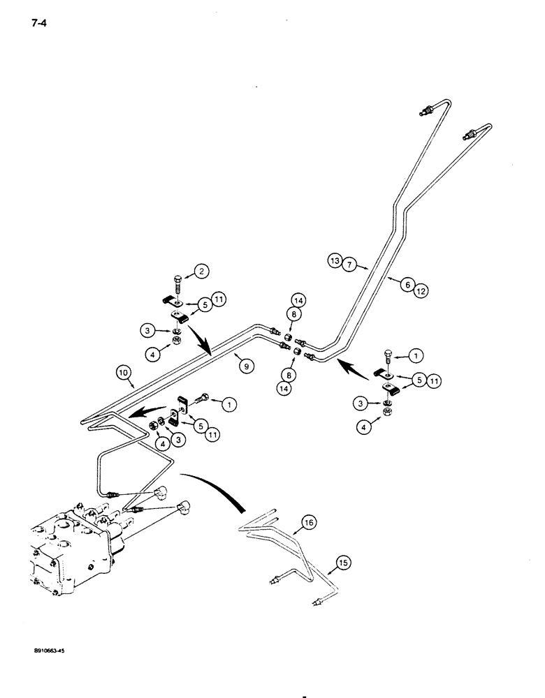 Схема запчастей Case 850D - (7-04) - POWER BRAKE HYDRAULIC LINES, MASTER CYLINDERS TO TRANSMISSION CONTROL VALVE (07) - BRAKES