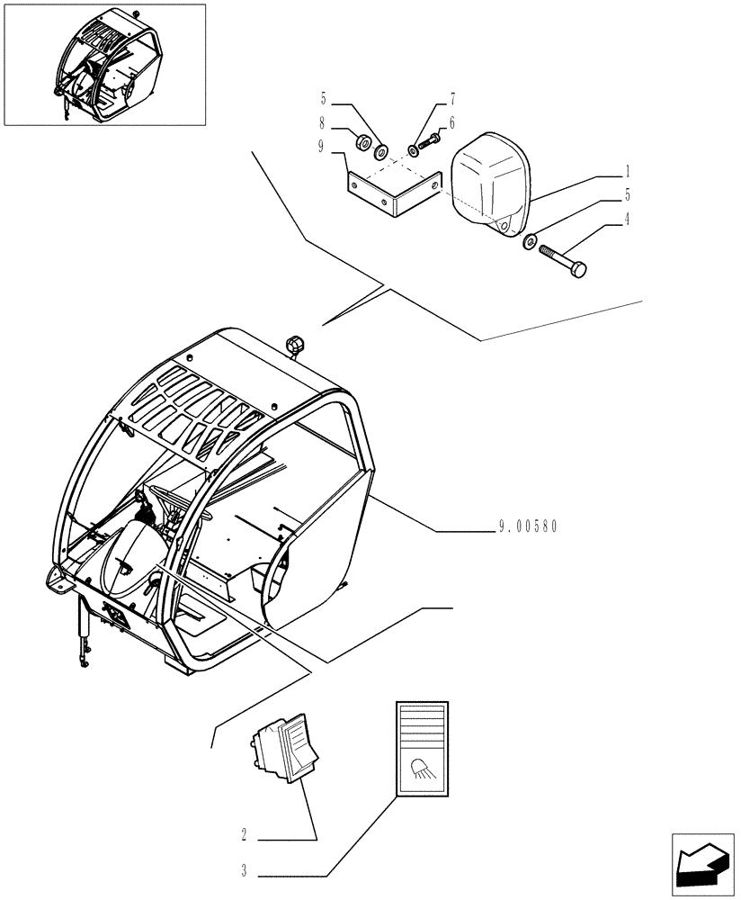 Схема запчастей Case TX842 - (9.00778[01]) - REAR WORK LIGHTS - OPTIONAL CODE 749037001 (55) - ELECTRICAL SYSTEMS