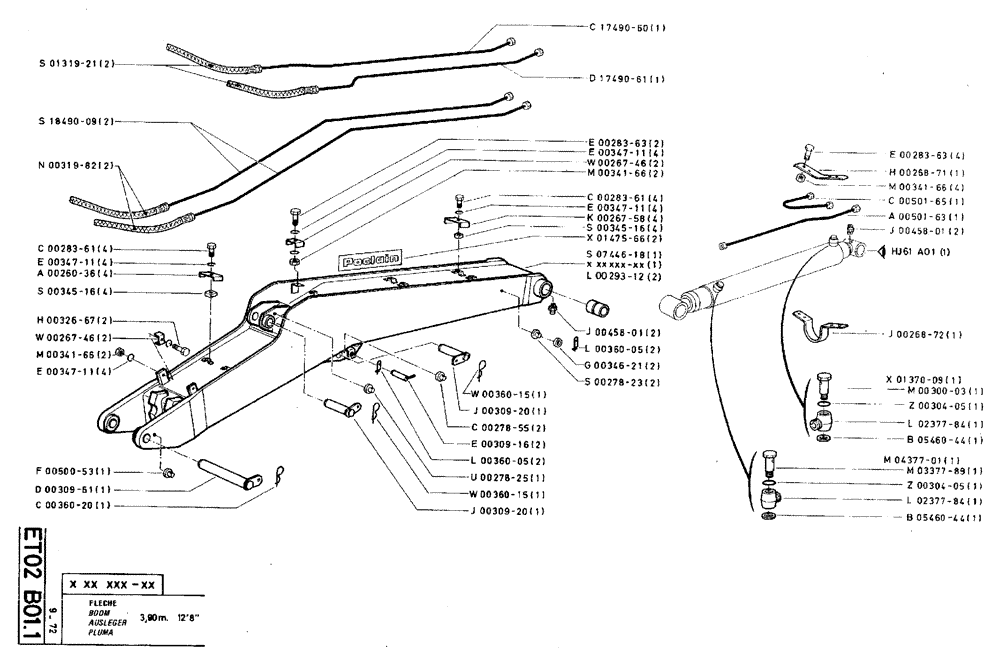 Схема запчастей Case TY45 - (ET02 B01.1) - BOOM - 3,00 M (12 8") (09) - BOOMS