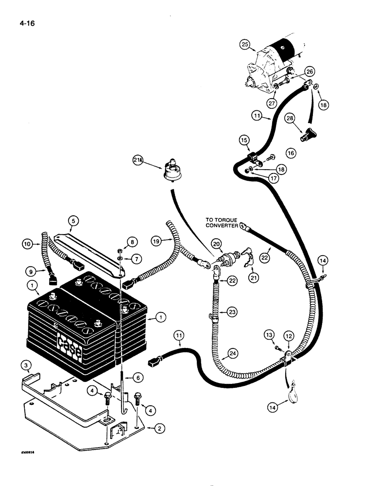 Схема запчастей Case 855D - (4-16) - BATTERY MOUNTING, CABLES, AND STARTER (04) - ELECTRICAL SYSTEMS