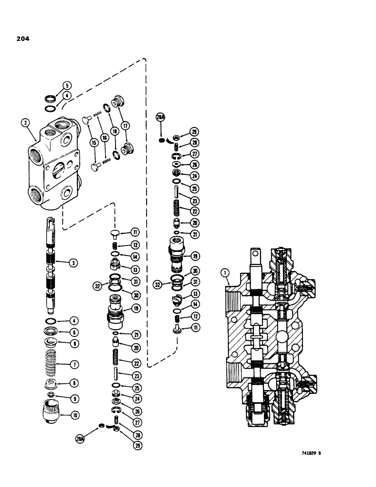 Схема запчастей Case 35 - (204) - G34897 OR BACKHOE CONTROL VALVES, G34941 SWING SECTION 