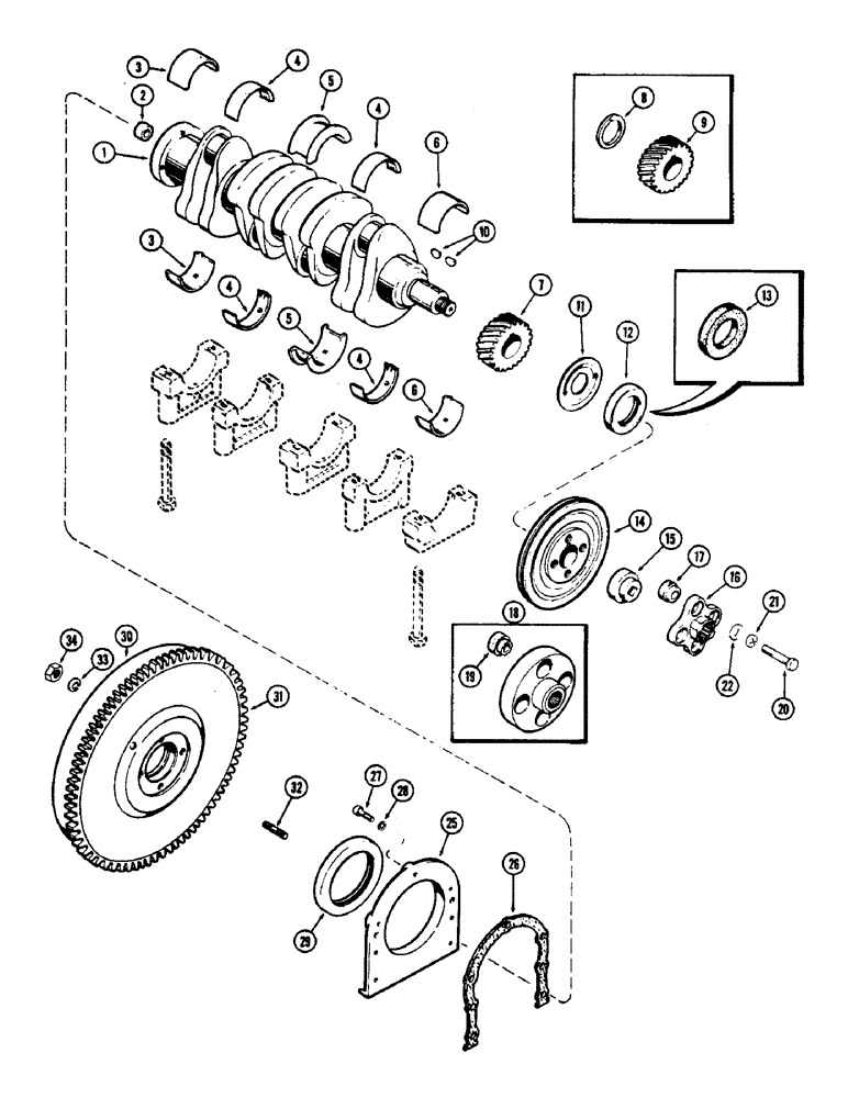 Схема запчастей Case 430CK - (034) - CRANKSHAFT AND FLYWHEEL, (188) DIESEL ENGINE 