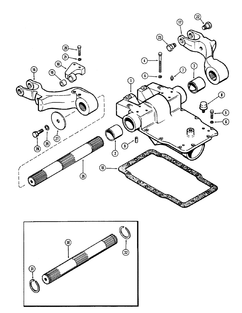 Схема запчастей Case 580 - (132) - ROCKSHAFT HOUSING, ROCKSHAFT AND ARMS, DRAFT-O-MATIC (21) - TRANSMISSION